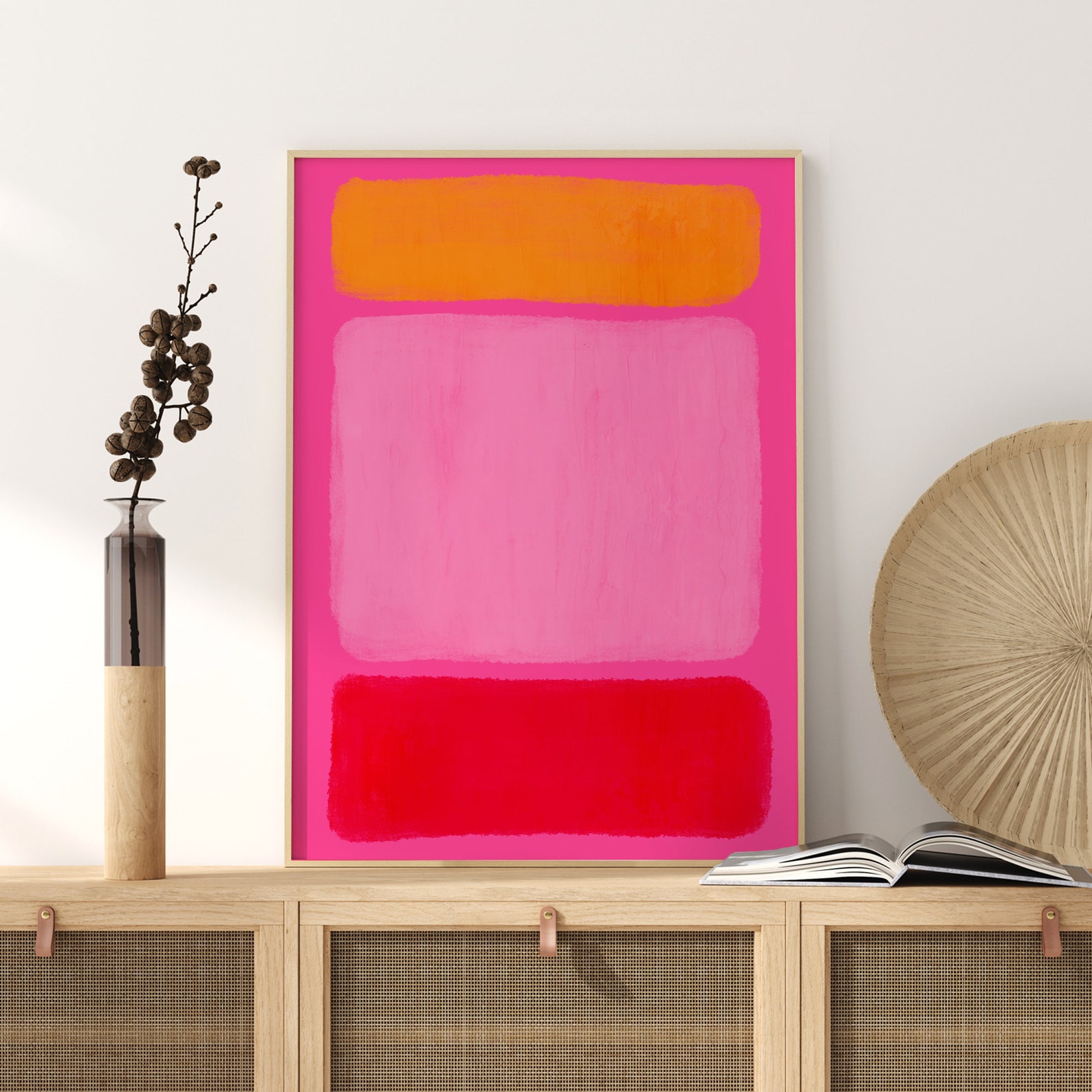 Orange and Pink Wall Art. Pink Home Decor. Abstract Art Print. Etsy