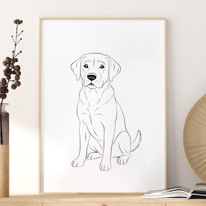 ラブラドール ワンライン ミニマリスト 犬の絵、デジタル