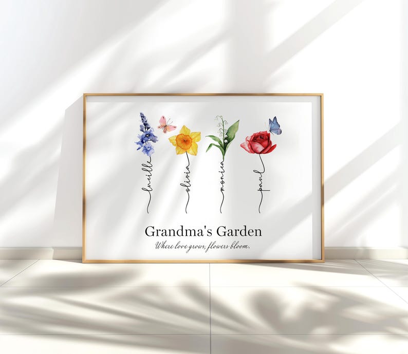 Gift for Grandma, Personalized Birth Flower, Custom Gift With Grandkids