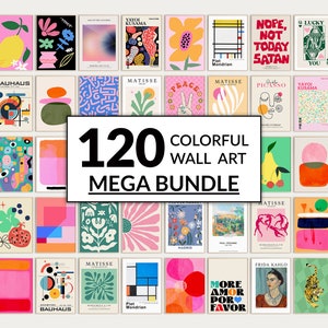 120 Colorful wall art BUNDLE. Eclectic gallery set. Colorful gallery wall collage. Printable wall art. Maximalist gallery. Pink abstract art