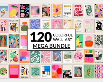 120 Colorful wall art BUNDLE. Eclectic gallery set. Colorful gallery wall collage. Printable wall art. Maximalist gallery. Pink abstract art