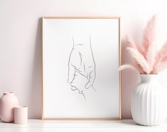 Lámina artística de manos de madre y bebé: Decoración minimalista para habitación infantil (descarga digital)