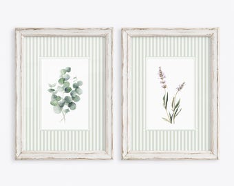 Eucalyptus Lavender Watercolor Prints, Botanical Cottagecore Artwork (Digital Download)