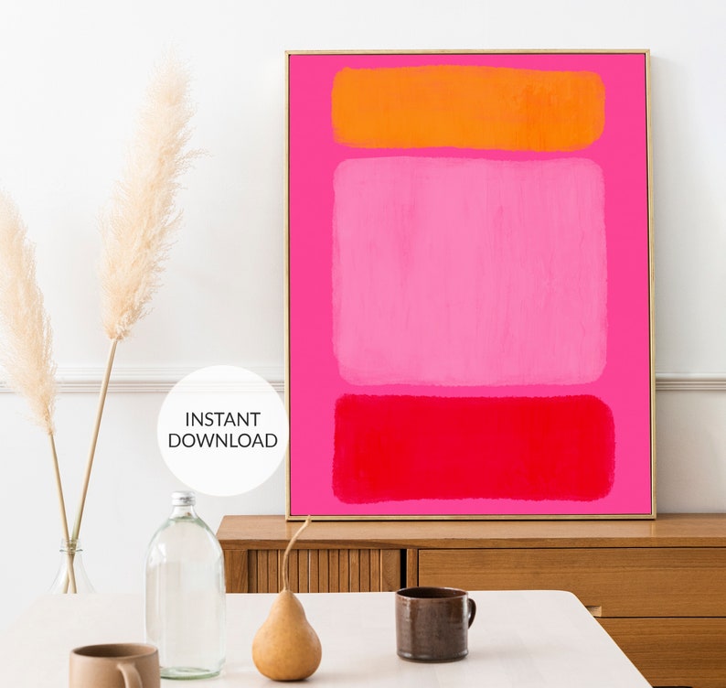 Orange and Pink Wall Art. Pink Home Decor. Abstract Art Print. Etsy