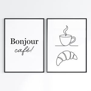 Coffee and Croissant Print Set: Minimalist Line Art (Digital Download)