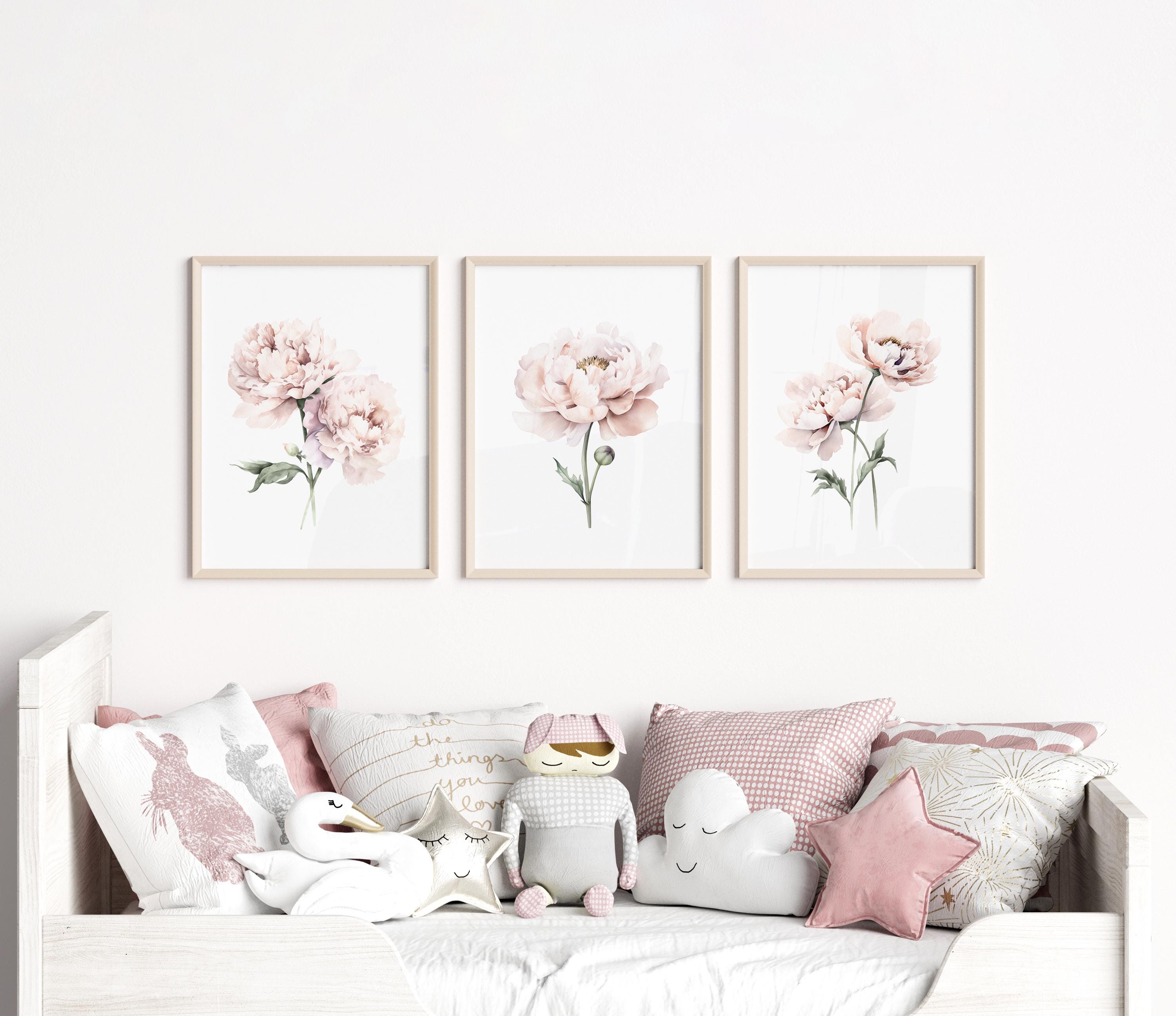 Watercolor Blush Pink Peonies Set of 3 Prints, Floral Poster Set Peach ...