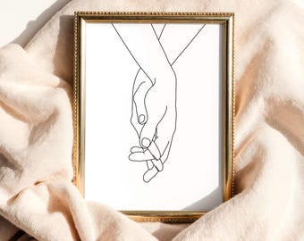 Holding Hands Line Art Print, Romantic Couple Line Drawing Poster, Minimalist Wall Decor, Printable Gift for Home Bedroom Download