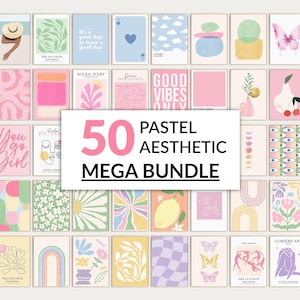 50 bundle di galleria d'arte murale pastello, set di collage pastello danesi, stampe estetiche morbide, arredamento minimalista alla moda, set di arte digitale stampabile