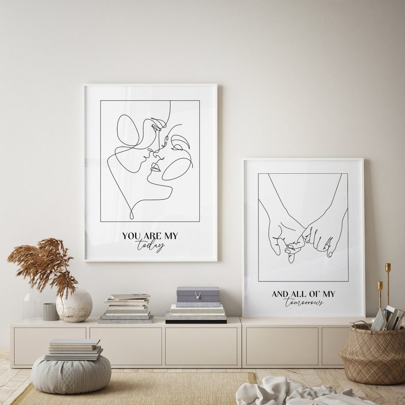 Set of 2 Line Drawing Print. PRINTABLE Romantic Wall Art. Etsy