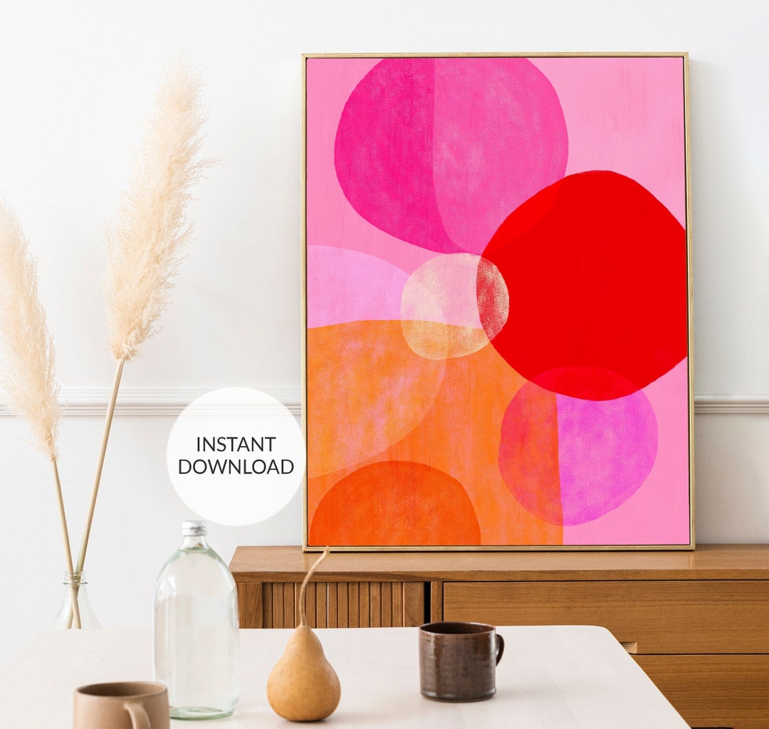 Pink and Orange Wall Art. Pink Art. Modern Abstract Poster. Vibrant