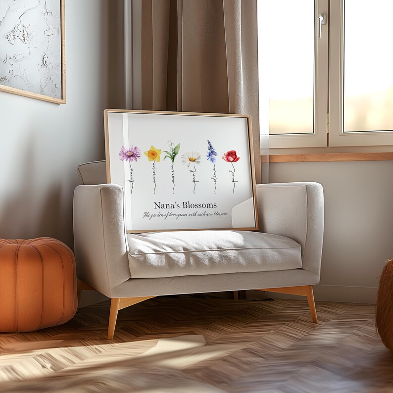 Gift for Grandma, Personalized Birth Flower, Custom Gift With Grandkids