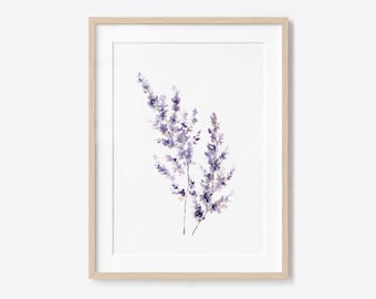 Lavender Branch Watercolor Print, Botanical Wall Art, Minimalist Floral Decor (Digital Download)