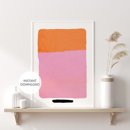 Orange and Pink Wall Art. Pink Home Decor. Abstract Art Print. Etsy