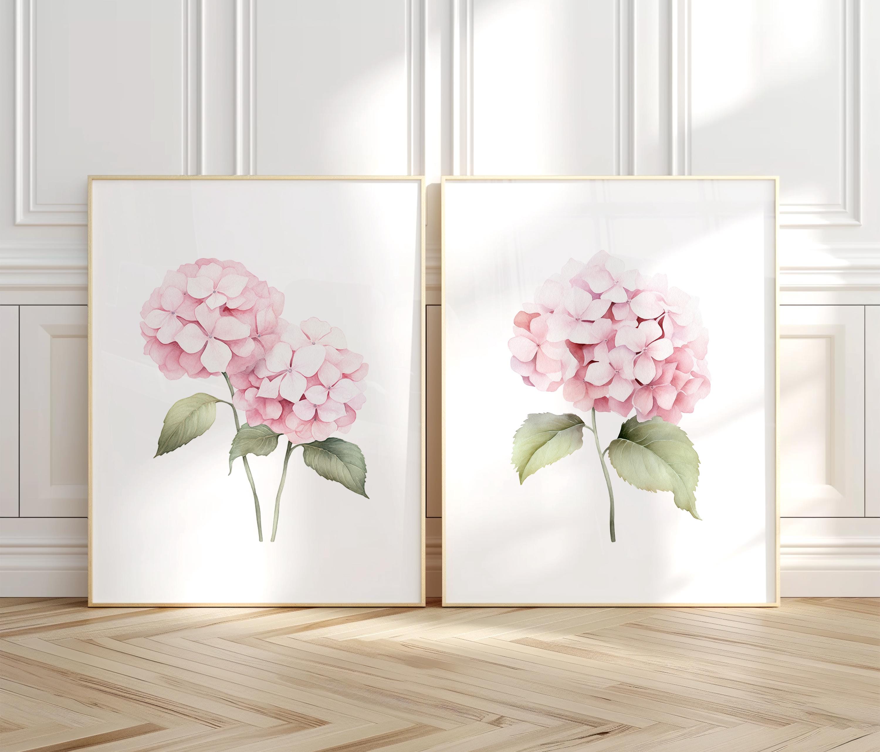 Watercolor Pastel Pink Hydrangea Set of 2 Prints, Botanical Flowers ...