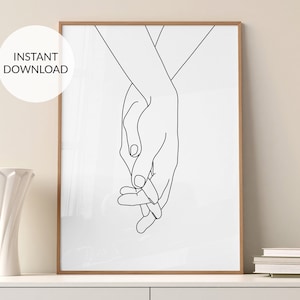 Holding hands line drawing sketch art print. Romantic Hands poster. Couple Gift hands Printable Minimalist wall art Home decor Digital print