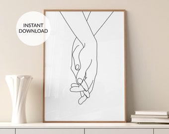 Holding hands line drawing sketch art print. Romantic Hands poster. Couple Gift hands Printable Minimalist wall art Home decor Digital print