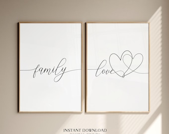 Heart Line Art Prints: Family Love, Modern Couple Decor (Digital Download)