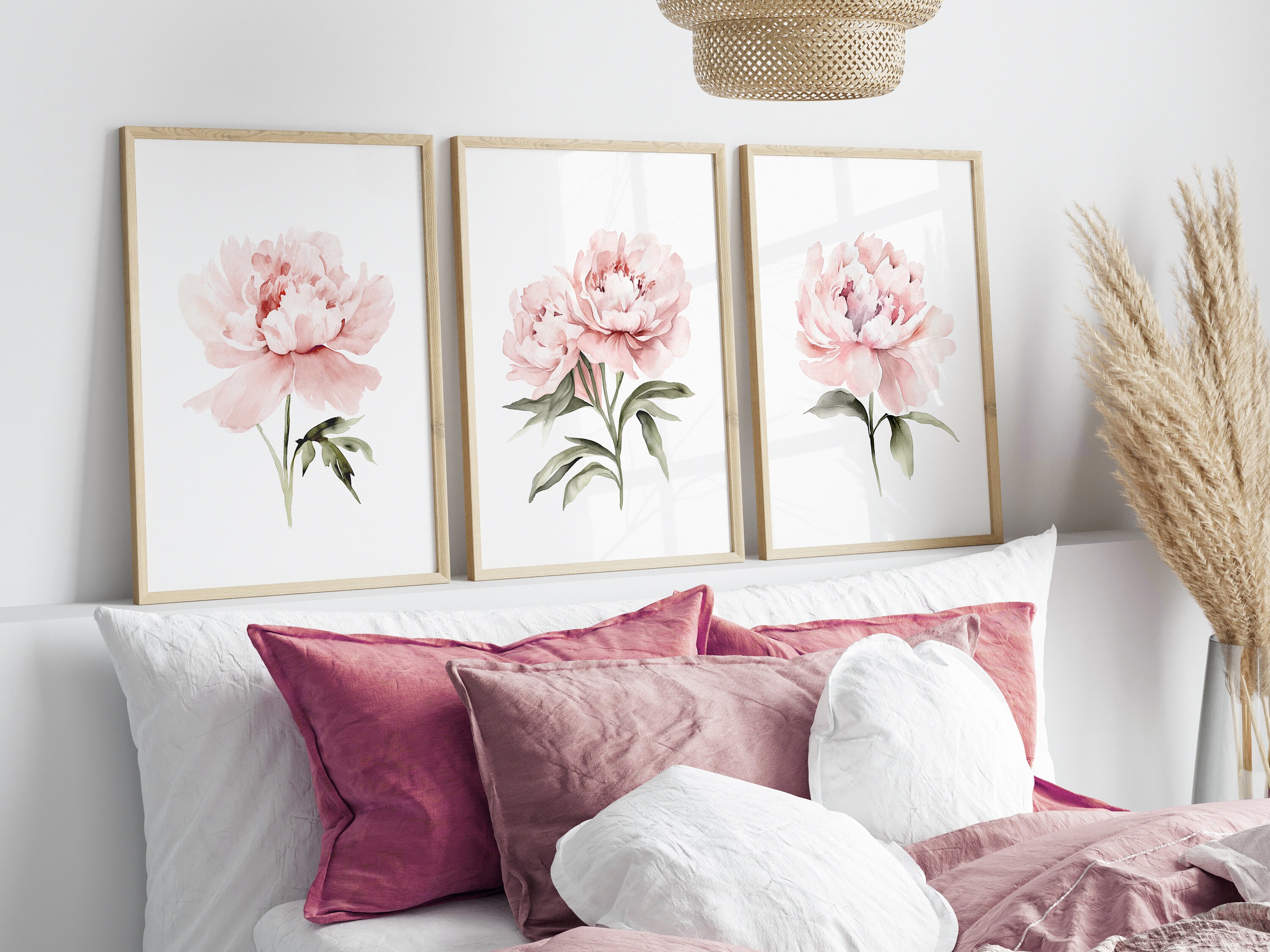 Watercolor Blush Pink Peonies Set of 3 Prints, Floral Poster Set ...