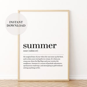 Summer Definition Print, Minimalist Wall Decor, Beach-Inspired Typography Poster, Summer Wall Art, Printable Digital Download