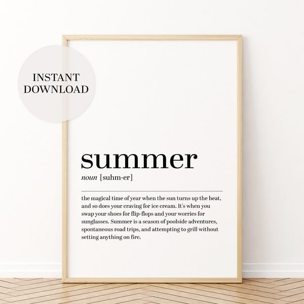 Summer definition print. Summer wall decor. Minimalist room decor. Definition poster. Typography print. Beach-inspired design. PRINTABLE