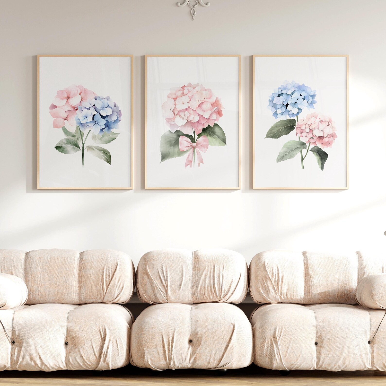 Pastel Blue and Pink Hydrangea Watercolor Set of 3 Prints, Botanical ...