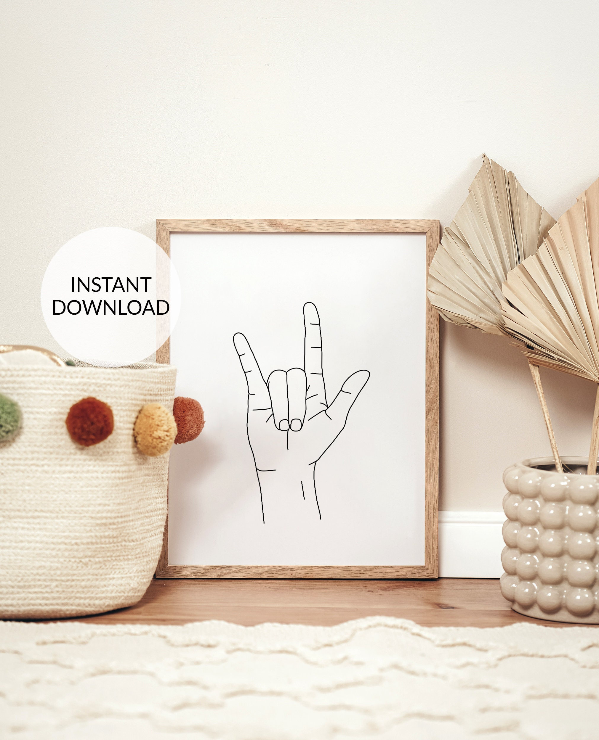 I Love You Sign Language Print: Black Line Art (digital Download