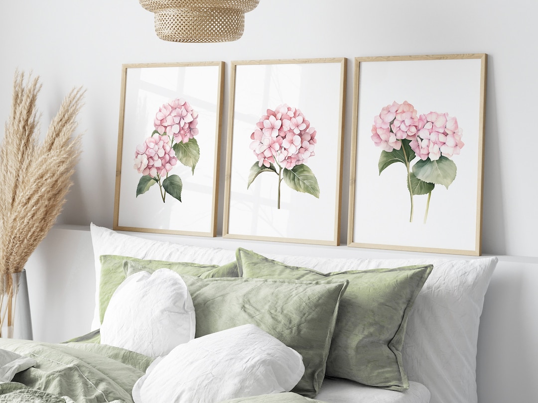 Watercolor Blush Pink Hydrangea Set of 3 Prints Botanical Flowers ...