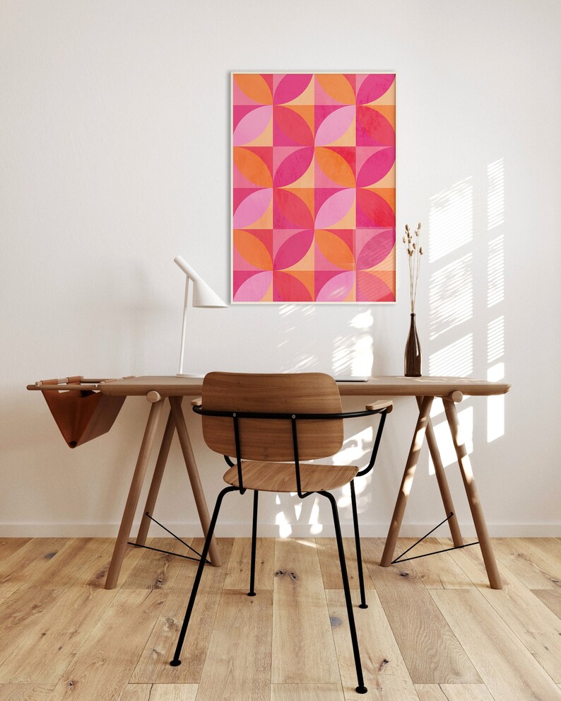 Pink and Orange Wall Art. Mid Century Modern. Abstract Poster. Etsy