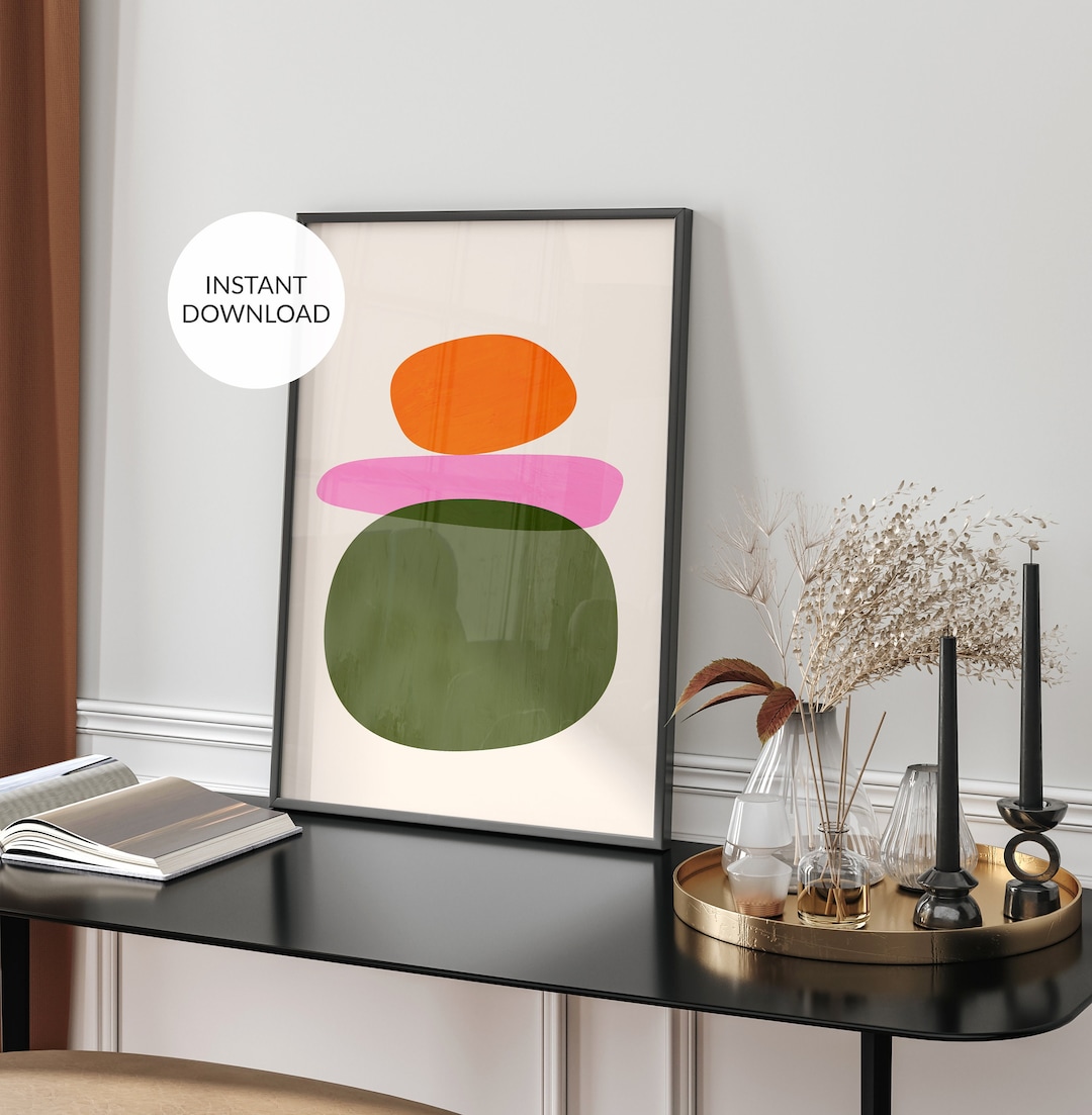 Orange and Pink Wall Art. Pink Home Decor. Abstract Art Print. Hot Pink