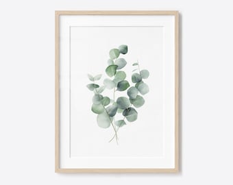 Eucalyptus Leaves Watercolor Print, Botanical Wall Art, Minimalist Greenery Decor (Digital Download)