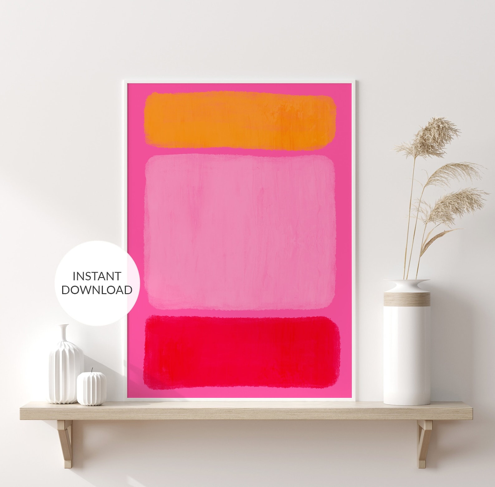 Orange and Pink Wall Art. Pink Home Decor. Abstract Art Print. Etsy