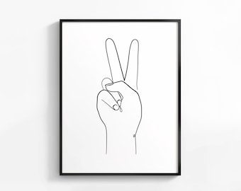 Peace-Zeichen Linie Kunst Print: Minimalistische Handgeste (Digitaler Download)