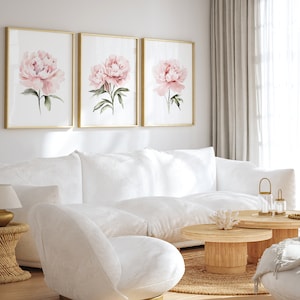 Watercolor Blush Pink Peonies Set of 3 Prints, Floral Poster Set ...