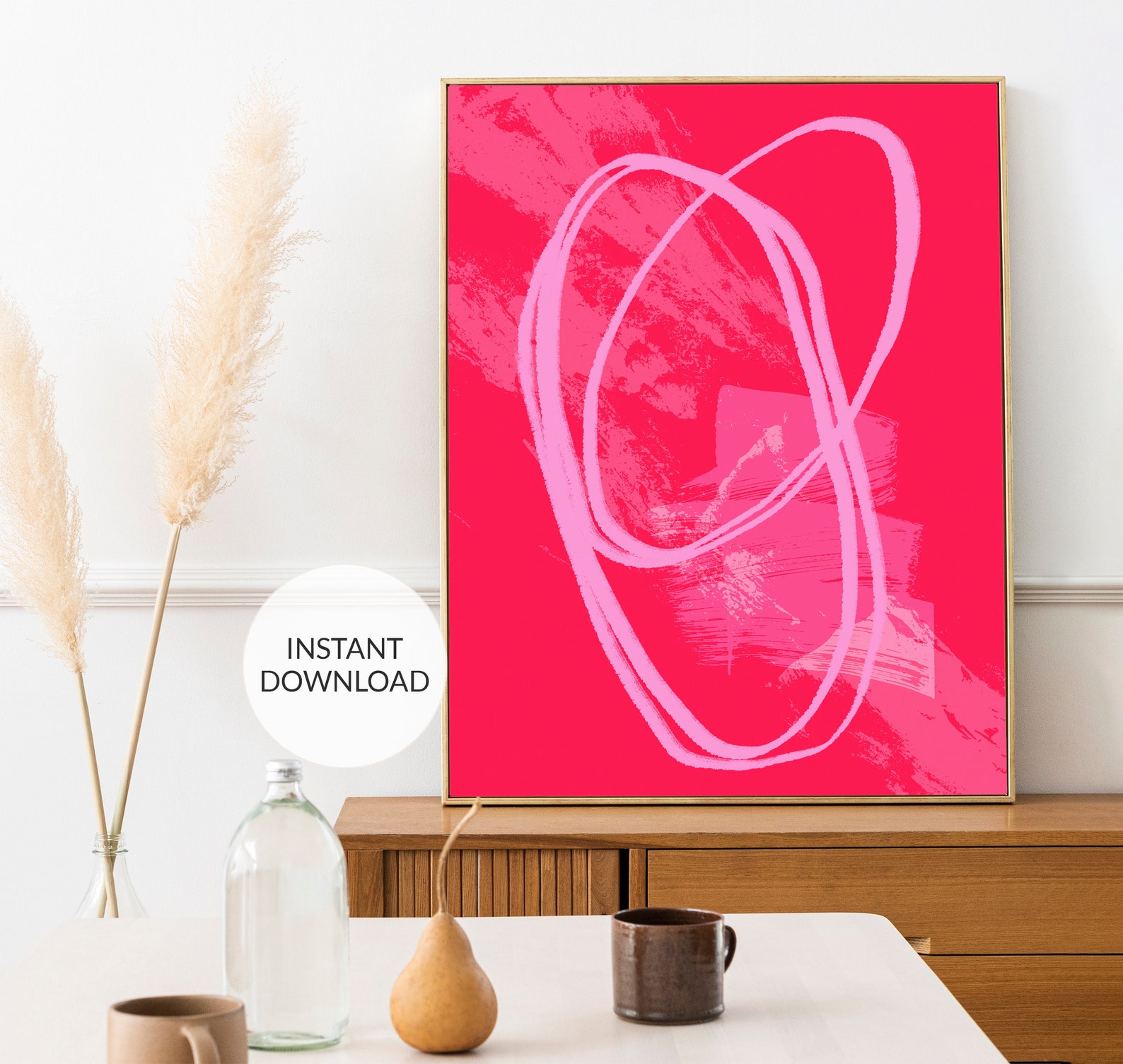 Pink and Red Wall Art. Modern Poster. Pink Home Decor. Etsy