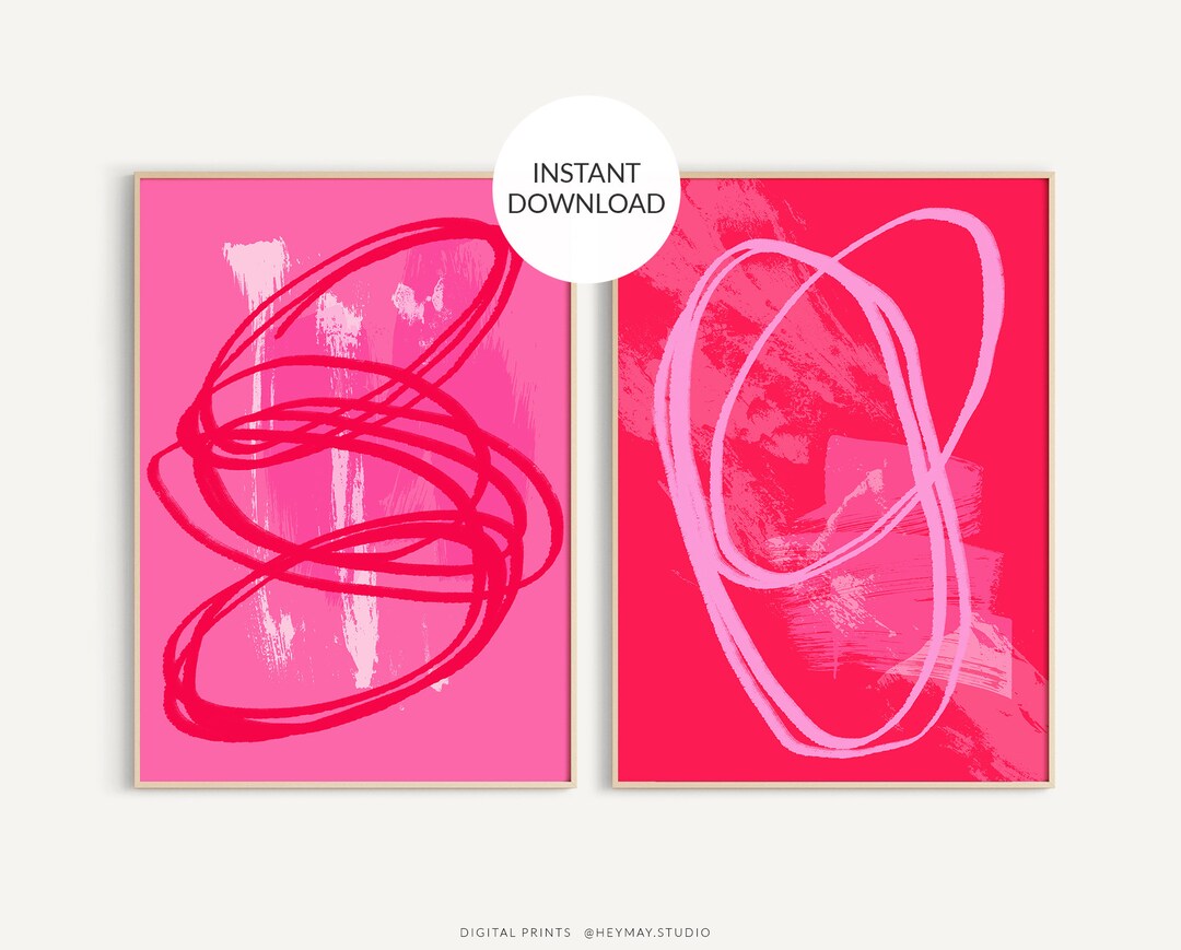 Set of 2 Prints. Pink and Red Wall Art. Pink Home Decor. Abstract Pink
