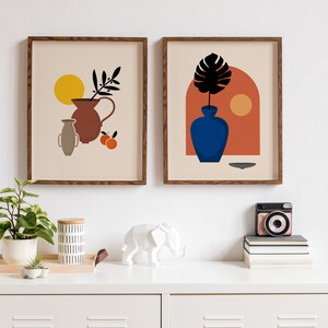 Set of 2 Boho Home Decor Prints, Neutral Terracotta Wall Art, Minimalist Mid Century Modern Prints, Boho Gallery Art, Digital Download