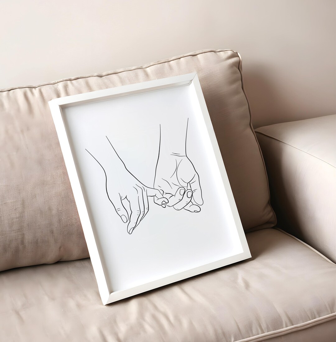 Holding Hands Romantic Line Art Print, Minimalist Couple Drawing ...