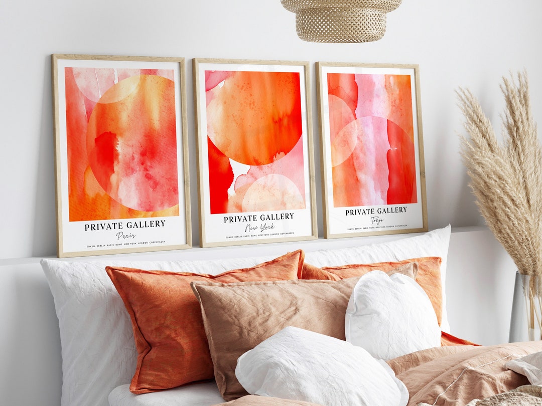 Orange and Pink Wall Art Set of 3 Home Decor Abstract Art Print Hot