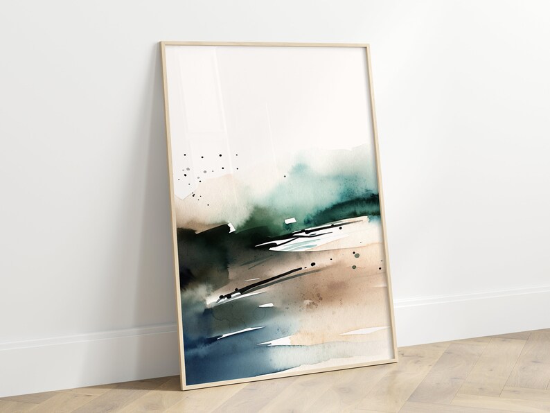 Emerald Green Abstract Watercolor Art Prints: Modern Minimalist Set ...