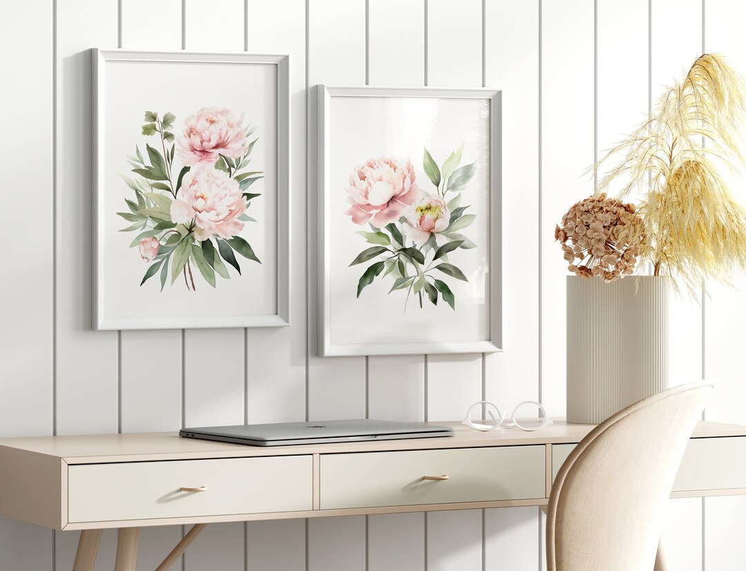 Watercolor Pink Peonies Print Set: Botanical Floral Wall Decor ...