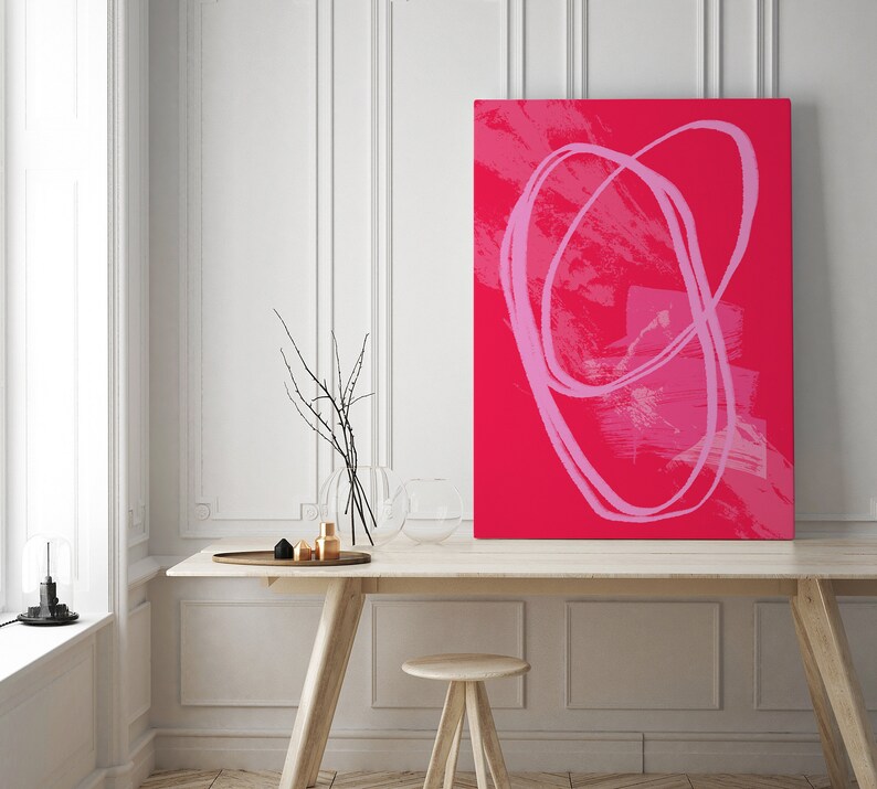 Pink and Red Wall Art. Modern Poster. Pink Home Decor. Etsy
