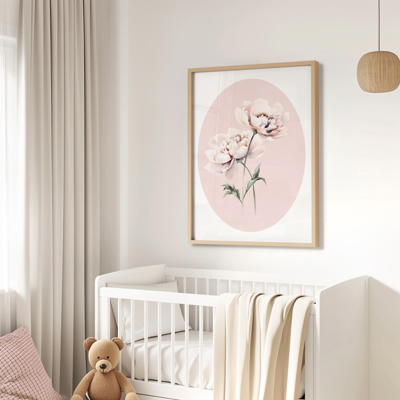 Cute Pink Watercolor Peonies Print, Blush Pink Flower Artwork, Hamptons