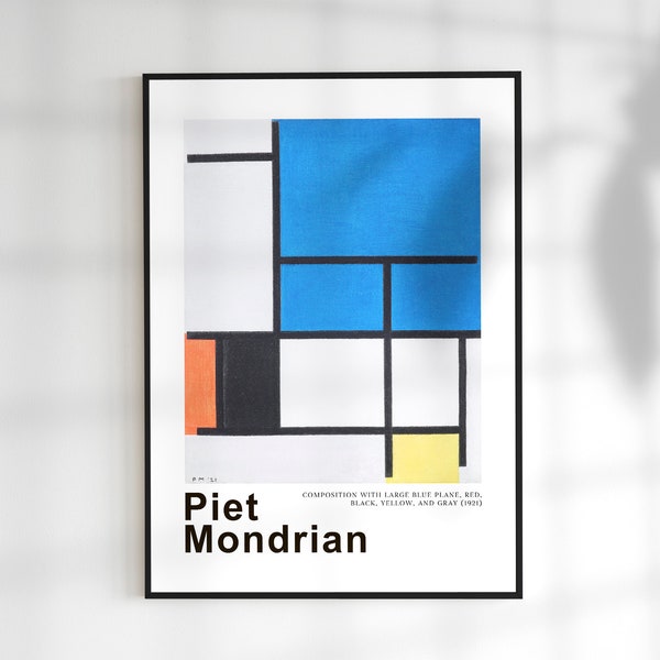 PIET MONDRIAN gallery poster, Fine Art print, Famous artist wall art, Line art, Home decor, Blue wall art, Contemporary art, Printable