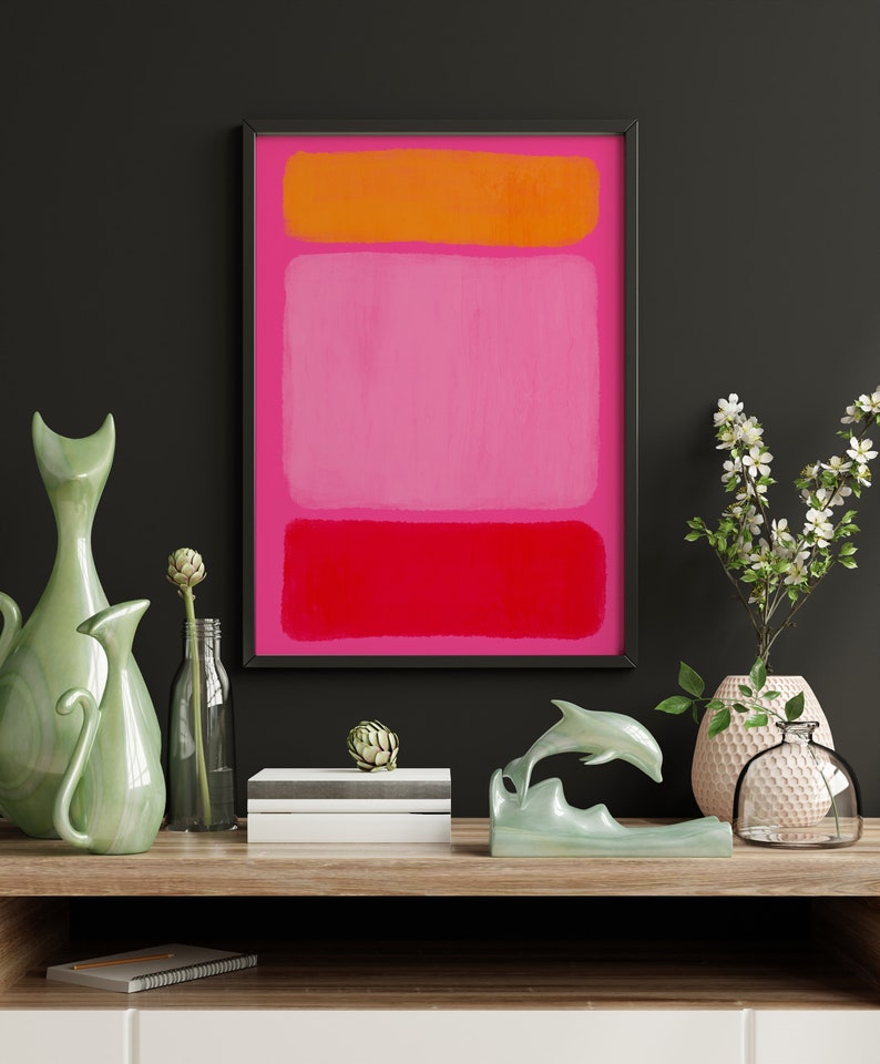 Orange and Pink Wall Art. Pink Home Decor. Abstract Art Print. Etsy