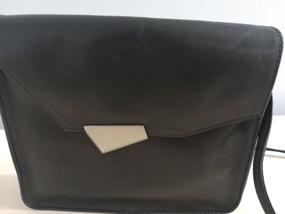 Black Leather Shoulder Bag, Mini Crossbody Bag, V… - image 2