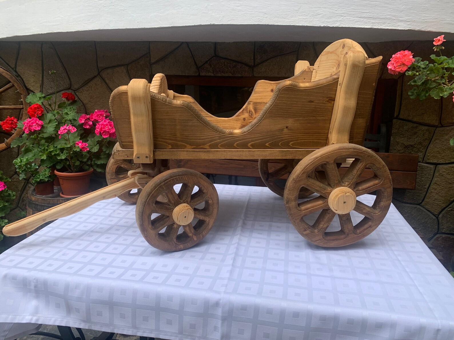 Handmade Wooden Pull Along Cart, Wooden Wagon, Handcrafted Wood