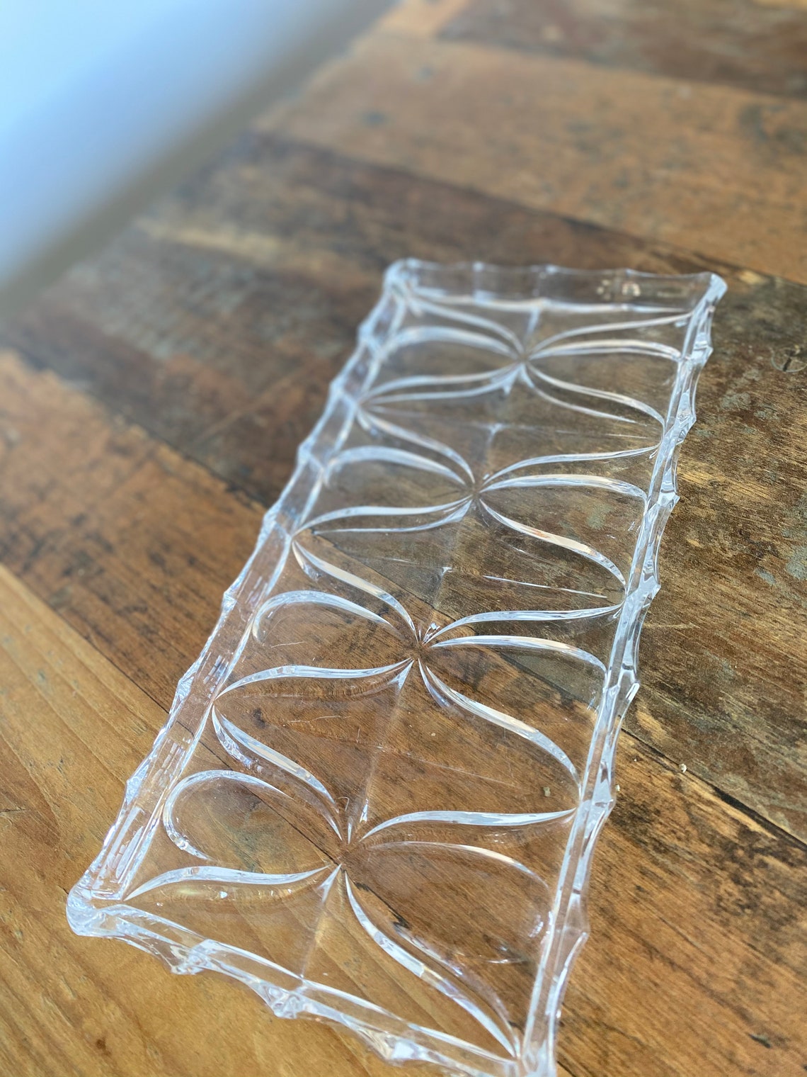 Vintage Pressed Glass Tray, Glass Vanity Tray, Art Deco, Dressing Table