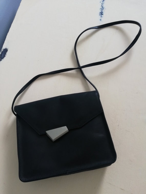 Black Leather Shoulder Bag, Mini Crossbody Bag, V… - image 5