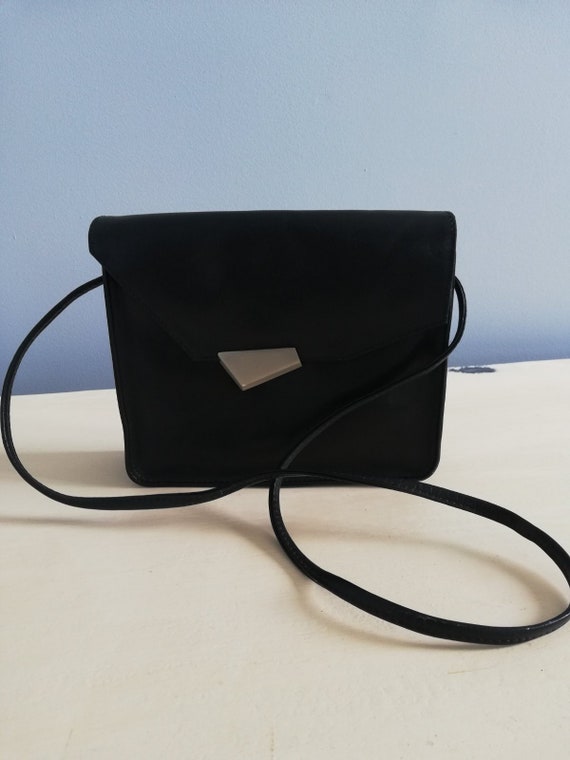 Black Leather Shoulder Bag, Mini Crossbody Bag, V… - image 1