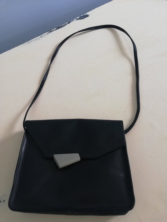 Black Leather Shoulder Bag, Mini Crossbody Bag, V… - image 3
